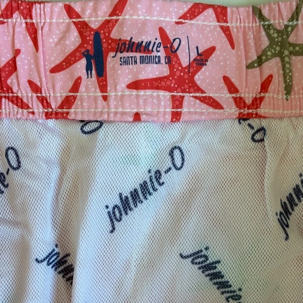Johnnie-O Mens Seastar Swim Trunks Porto Pink Starfish Print‎ Shorts Large NWT